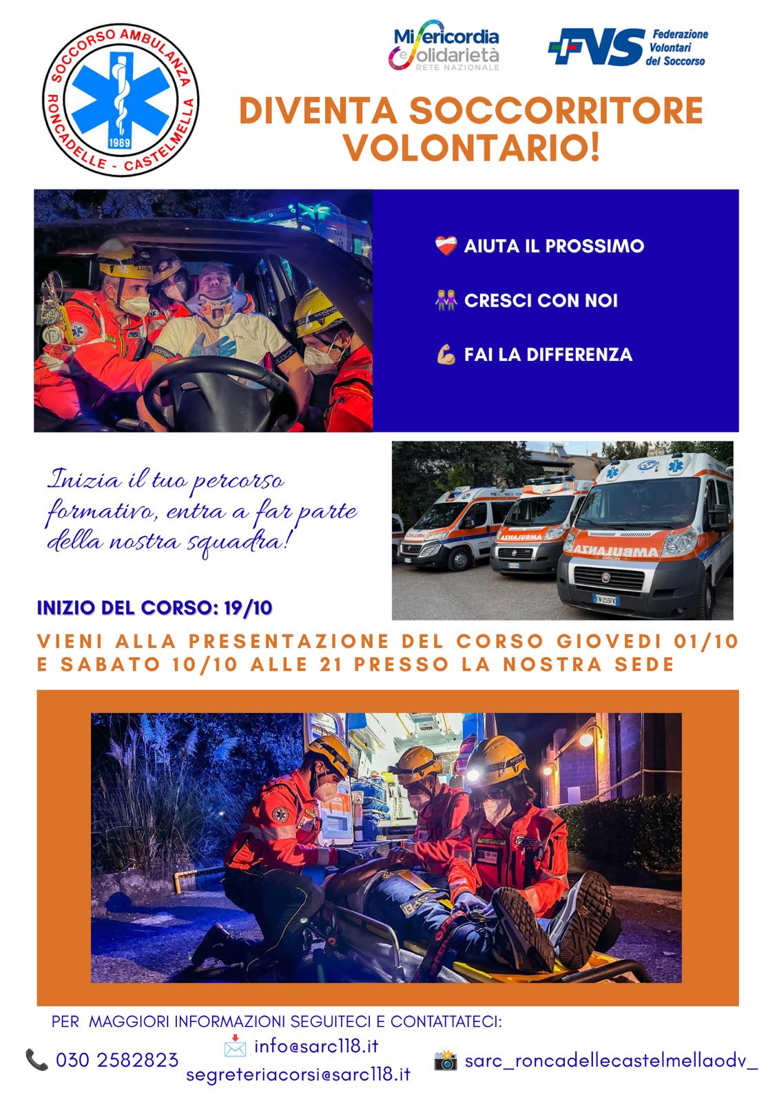 Corso gratuito dal 10/10/2026 - segreteriacorsi@sarc118.it